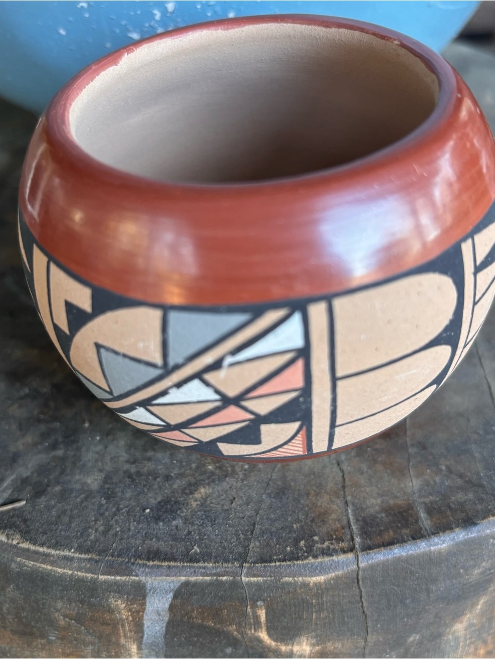 L Toya Jemez Handcrafted Geometric Pottery Vase in Terracotta and Natural Tones